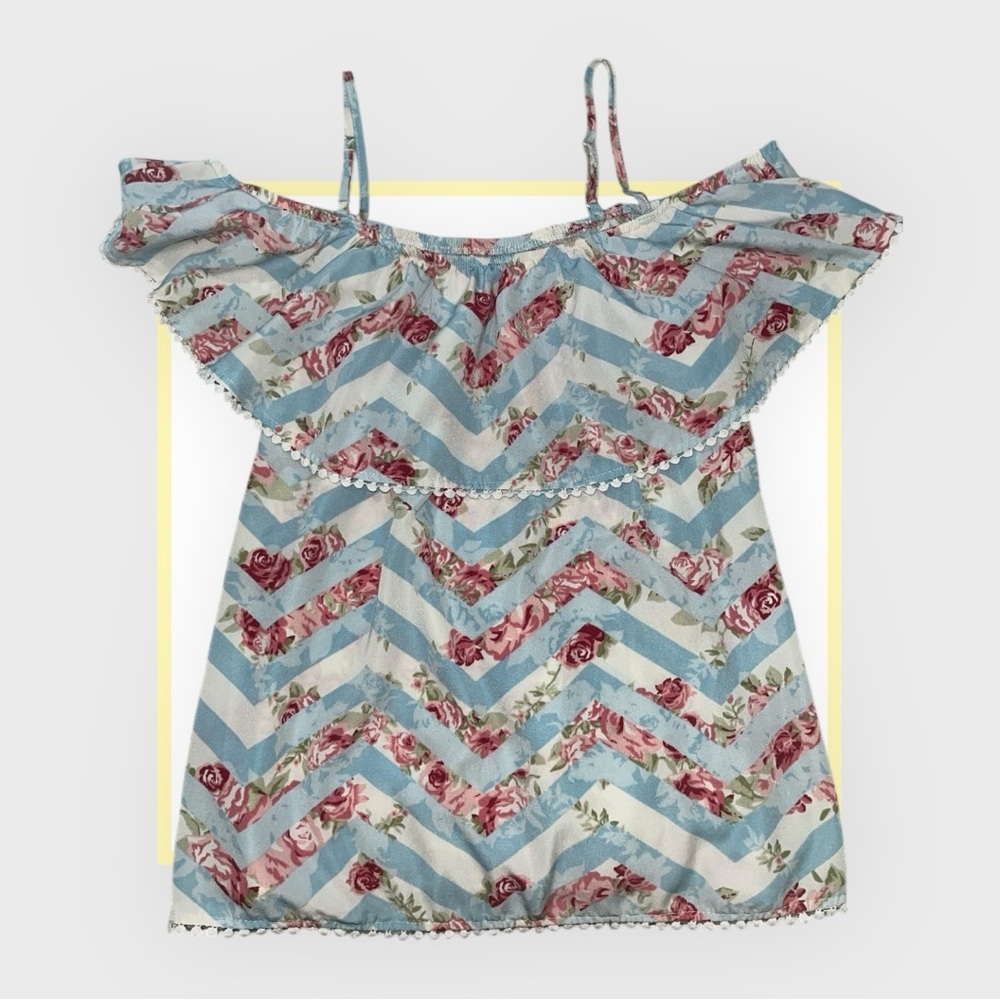 Floral Chevron Off-Shoulder Top